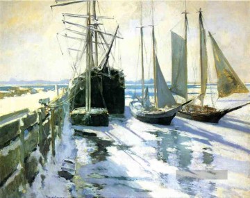  Twachtman Maler - Winter Hafen von Gloucester Impressionist Seenlandschaft John Henry Twachtman